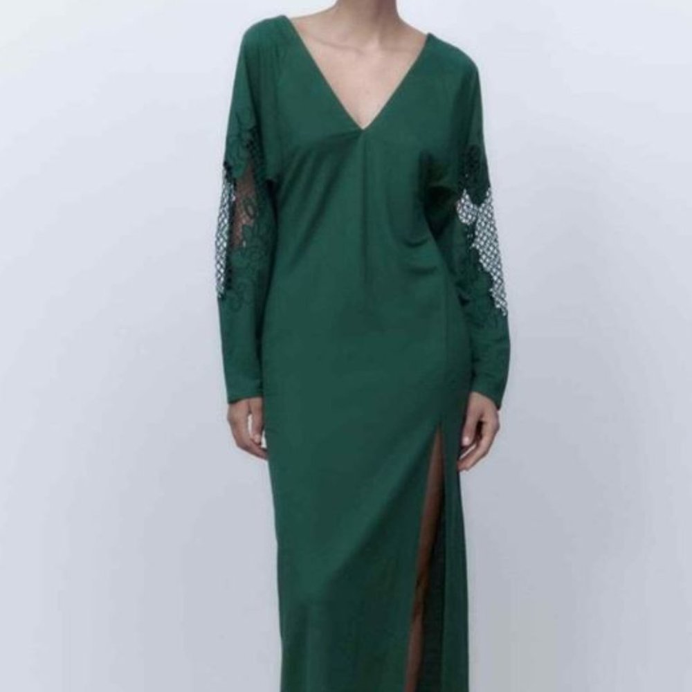NWT Zara EMBROIDERED DRESS  DARK GREEN - REF. 7901/814.